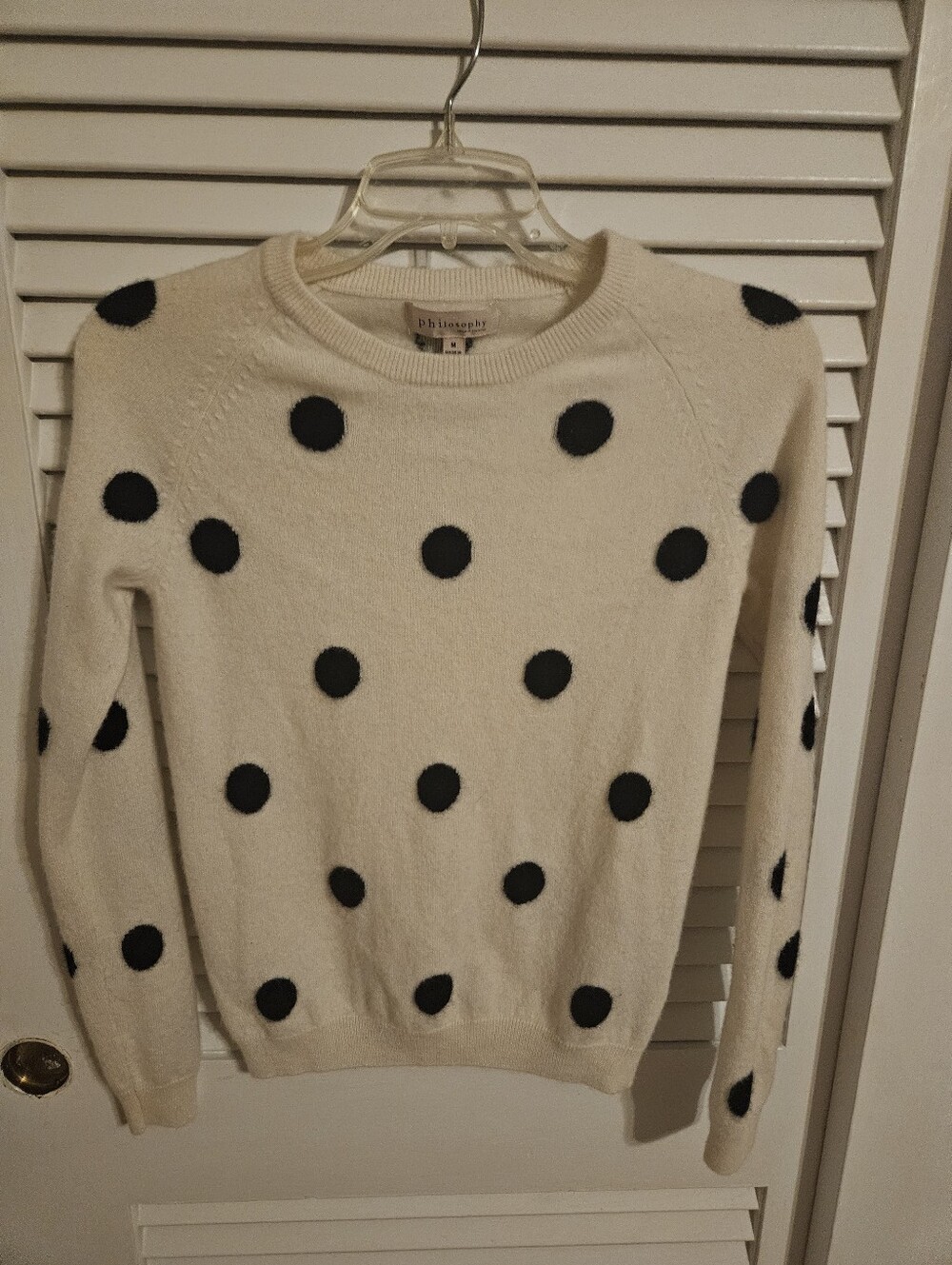 Philosophy Cream Sweater with Black Polka Dots Size Medium 100% Cashmere